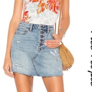 NWOT Free People Distressed Light Blue Mini Skirt